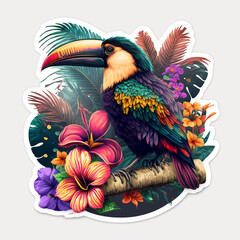 cute toucan bird with feathers logo coutout sticker generative ai