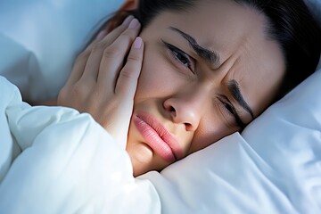 Close up Woman with Toothache in Bed