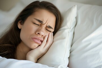 Fototapeta premium Woman with Toothache in Bed