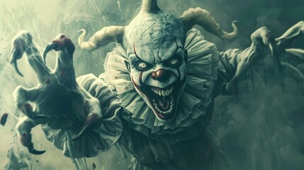 Fototapeta premium Digitally menacing clown character with exaggerated features