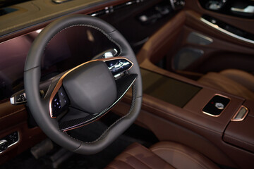 Vehicle with seating and steering wheel, interior design