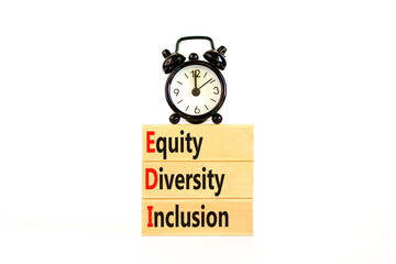 EDI equity diversity inclusion symbol. Concept words EDI equity diversity inclusion on wooden blocks. Beautiful white background. Business EDI equity diversity inclusion concept. Copy space.