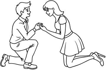 boyfriend proposing vector silhouette illustration