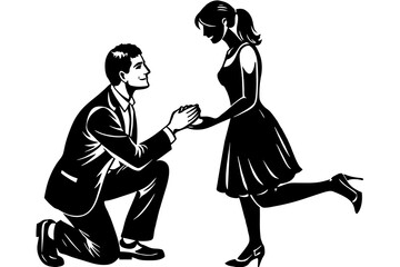 boyfriend proposing vector silhouette illustration