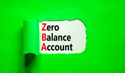 ZBA zero balance account symbol. Concept words ZBA zero balance account on beautiful white paper. Beautiful green paper background. Business ZBA zero balance account concept. Copy space.