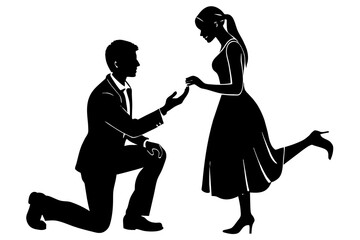 boyfriend proposing vector silhouette illustration