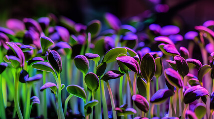 Sprouts Growing Under Neon Purple Light