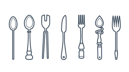 Cutlery Icon Set in Linear and Silhouette Style Vector Fork, Spoon, Knife Icons Collection