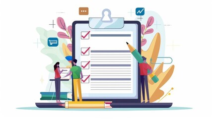 online checklist survey customer experience questionnaire website user feedback form checkmarks and data collection concept illustration