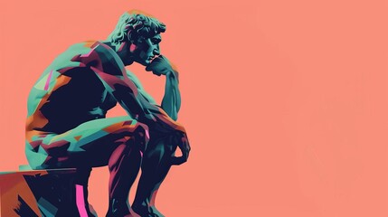 the thinker sculpture deep in contemplation philosophy concept illustration