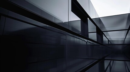 sleek black glass surface reflecting subtle interplay of light and shadow modern minimalist background