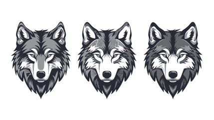 Grey Wolf Head Logo Set Vector Illustrations on White Background
