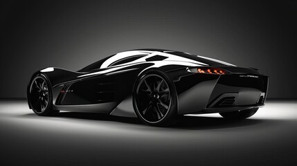 sleek black sports car with shiny chrome details on modern metallic grey background concept illustration