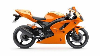 Fototapeta premium sleek orange sport bike motorcycle isolated on white background side view studio shot cut out object for vehicle advertisement high resolution photography