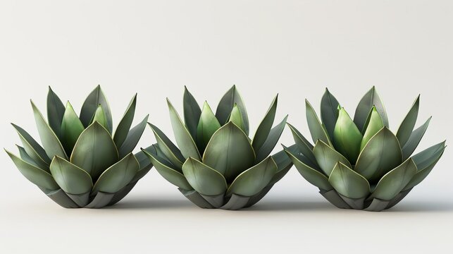 minimalist set of agave americana plants isolated on white background 3d rendering