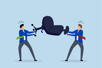 Business competition, businessmen compete in battle and pull the office manager chair.