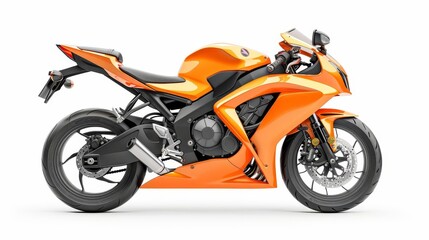 Fototapeta premium sleek orange sport bike motorcycle isolated on white background side view studio shot cut out object for vehicle advertisement high resolution photography