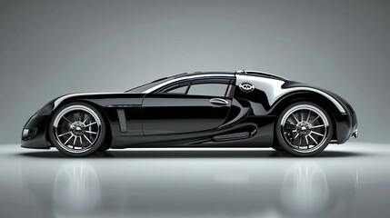 sleek black sports car with shiny chrome details on modern metallic grey background concept illustration