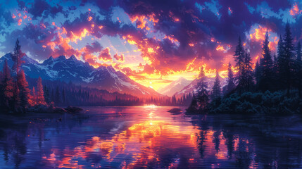 Serene Mountain Landscape at Sunset
