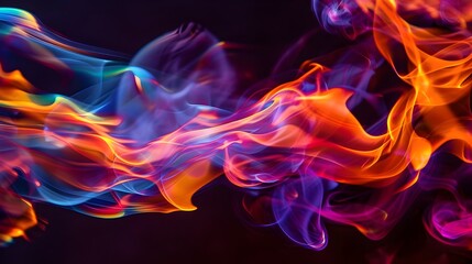 Obraz premium Neon Colorful Iridescent Flames Isolated On Black Background (Generative AI)