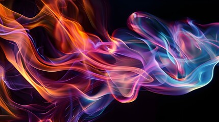 Neon Colorful Magenta Orange Bright Iridescent Flames Isolated On Black Background (Generative AI)