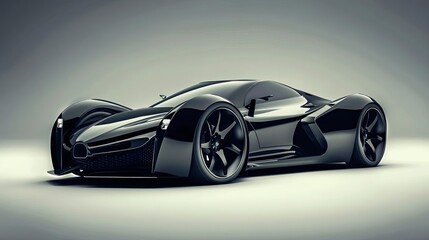 sleek black sports car with shiny chrome details on modern metallic grey background concept illustration
