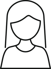 Minimalistic black and white female avatar icon with simple line drawing and stylized graphic design for user profile on digital and social media platforms