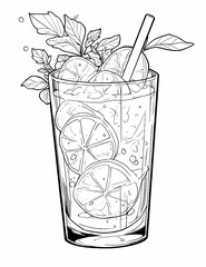 Lemonade coloring page, doodle vector outline for coloring book