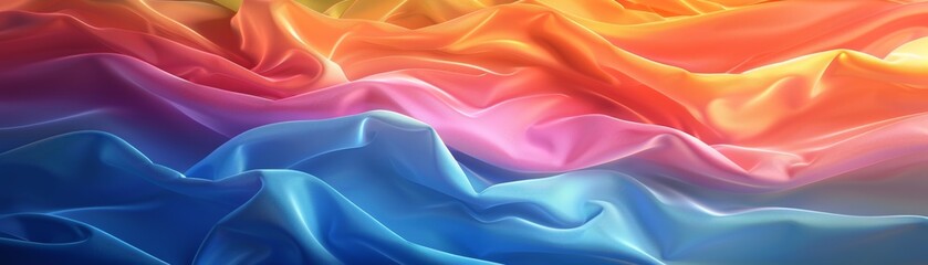 Obraz premium Colorful silky fabric with a gradient from blue to red creating a vibrant, smooth, and luxurious texture.