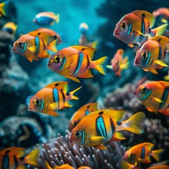 Fototapeta premium A colorful fish is swimming in a school of fish