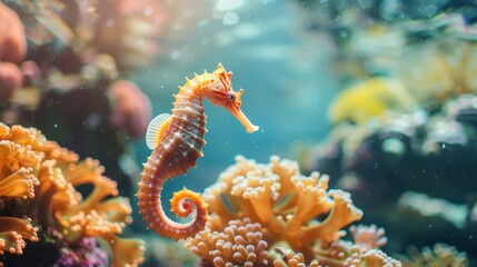 A small sea creature is swimming in a coral reef