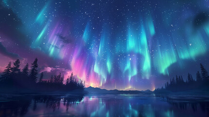 Fantasy Starry Night Sky in Blue and Purple A Magical Journey Through Celestial Colors and Dreamlike Landscapes