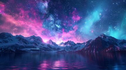 Fantasy Starry Night Sky in Blue and Purple A Magical Journey Through Celestial Colors and Dreamlike Landscapes