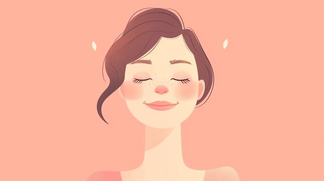 smiling woman with closed eyes, pink background clip art preview