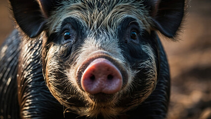 wild boar face with nature background