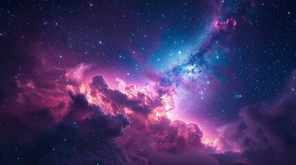 Obraz premium Fantasy Starry Night Sky in Blue and Purple A Magical Journey Through Celestial Colors and Dreamlike Landscapes