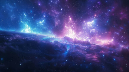 Naklejka premium Fantasy Starry Night Sky in Blue and Purple A Magical Journey Through Celestial Colors and Dreamlike Landscapes