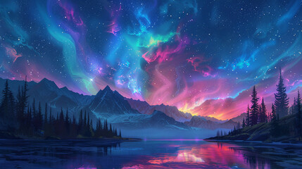 Fantasy Starry Night Sky in Blue and Purple A Magical Journey Through Celestial Colors and Dreamlike Landscapes