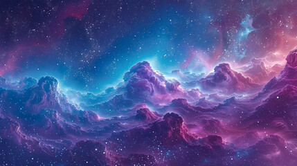 Fantasy Starry Night Sky in Blue and Purple A Magical Journey Through Celestial Colors and Dreamlike Landscapes