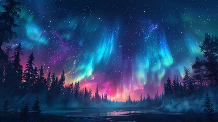Fantasy Starry Night Sky in Blue and Purple A Magical Journey Through Celestial Colors and Dreamlike Landscapes