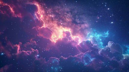 Obraz premium Fantasy Starry Night Sky in Blue and Purple A Magical Journey Through Celestial Colors and Dreamlike Landscapes