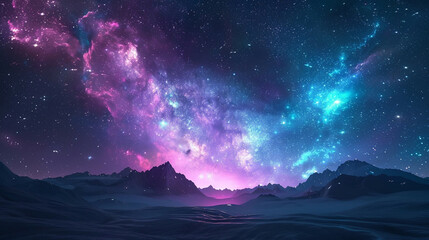 Naklejka premium Fantasy Starry Night Sky in Blue and Purple A Magical Journey Through Celestial Colors and Dreamlike Landscapes