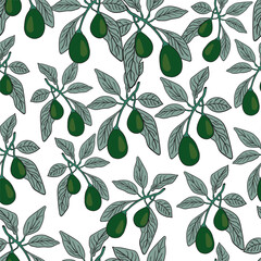 color isolated seamless pattern avocado branch in vector. template for backdrop textile wallpaper wrapping background print decor design