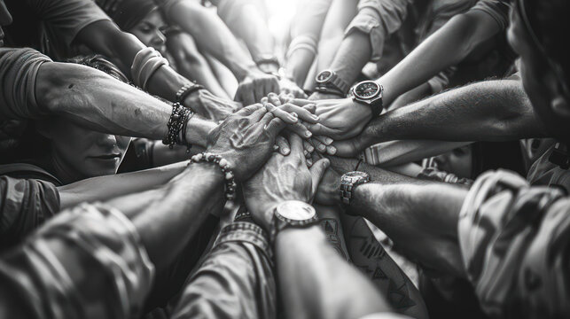 Group Putting Hands Together in Unity