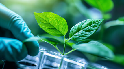 Closeup of plant in biotechnology lab research