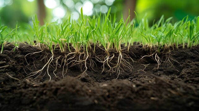 Grass soil and roots