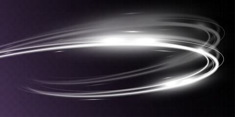 White blur trail wave, circle silver line of light speed.Vector illustration.