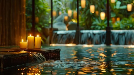 tranquil hotel spa sanctuary with aromatic candles and soothing water sounds luxurious escape for relaxation