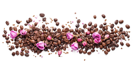 Coffee Beans and Flowers isolated on a transparent background