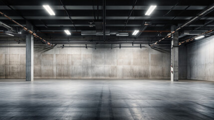 Empty industrial space interior. Open, unoccupied space and minimalistic aesthetic